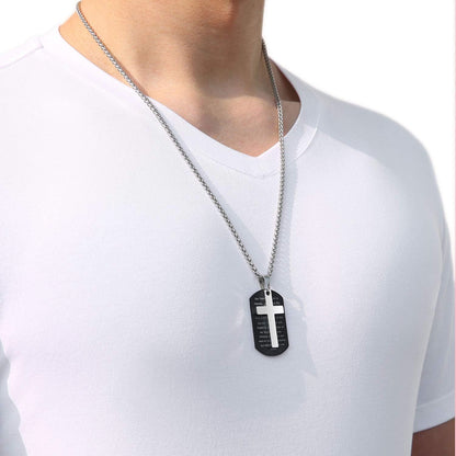 Stainless Steel Dog Tag Cross Necklace for Men Boys Lord’S Prayer/Bible Verse Pendant with Wheat Chain Valentine'S Day Easter Jewelry Gifts 24 Inches